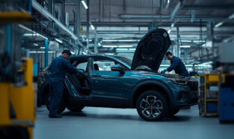 Car being repaired in a shop